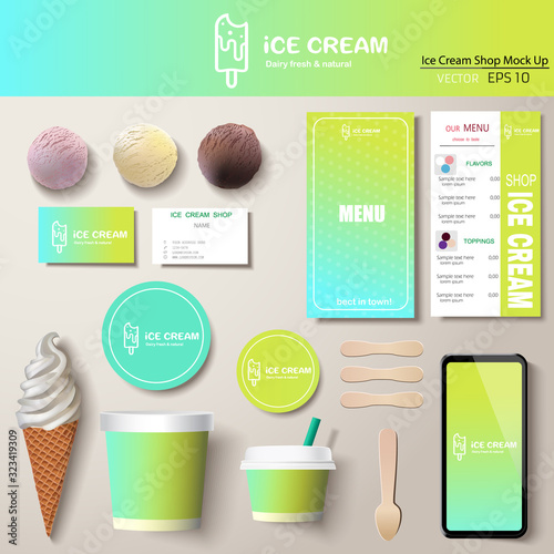 Vector ice cream corporate identity template design set. 