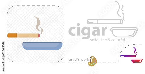 cigarette with ashtray illustration. flat line icon