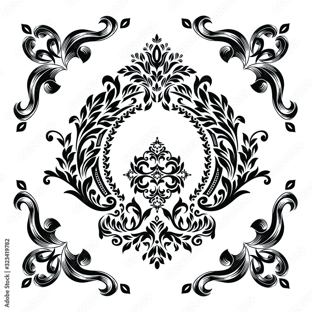 Oriental vector damask patterns for greeting cards and wedding invitations.