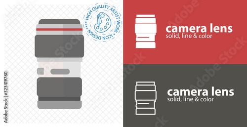 camera lens flat icon. line icon