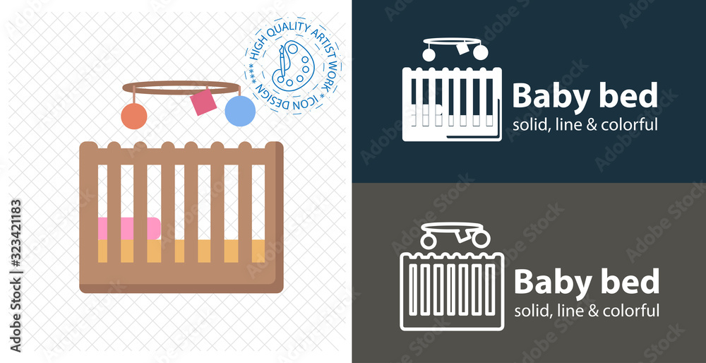 Fototapeta premium Baby bed icon. baby cradle flat icon. line icon
