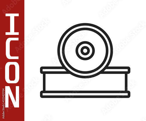Black line Otolaryngological head reflector icon isolated on white background. Equipment for inspection the patient s ear, throat and nose. Vector Illustration