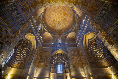 Interior of Gur Emir mausoleum of the asian famous historical personality Tamerlane or Amir Timur in Samarkand, Uzbekistan