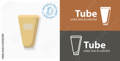 Tube container for cream flat icon. line icon