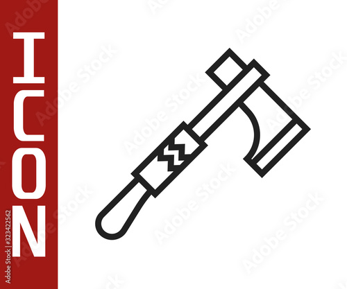 Black line Native american tomahawk axe icon isolated on white background. Vector Illustration