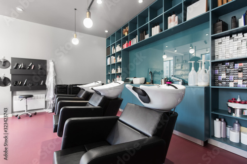 Hairdresser places and many professional cosmetics, beauty salon photo