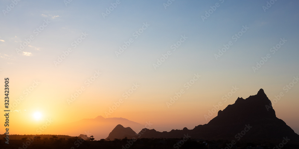 Brianda mount in Rebeirao Manuel at sunset in Santiago island in Cape Verde - Cabo Verde