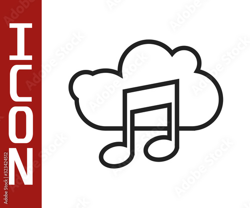 Black line Music streaming service icon isolated on white background. Sound cloud computing, online media streaming, song, audio wave. Vector Illustration