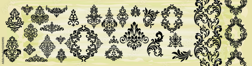 Oriental vector damask patterns for greeting cards and wedding invitations. Oriental vector damask patterns for greeting cards and wedding invitations.