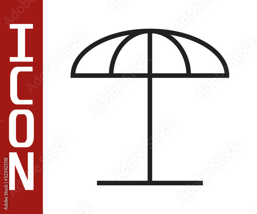 Black line Sun protective umbrella for beach icon isolated on white background. Large parasol for outdoor space. Beach umbrella. Vector Illustration