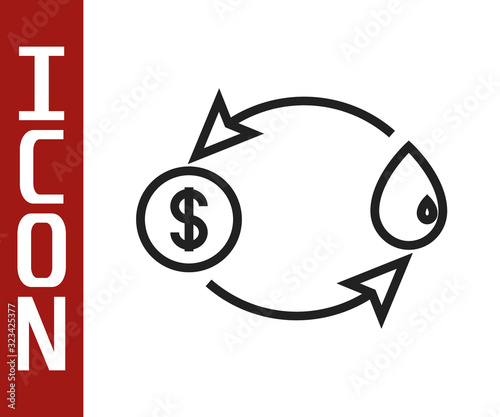 Black line Oil exchange, water transfer, convert icon isolated on white background. Vector Illustration