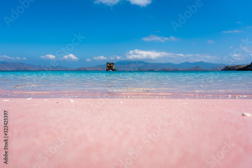 Fototapeta Naklejka Na Ścianę i Meble -  pink beach with clear blue water on komodo island in indonesia