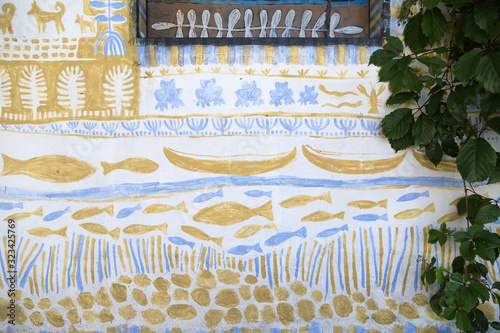 Obraz na plátne Folk painting on the wall. It is moldavian style.