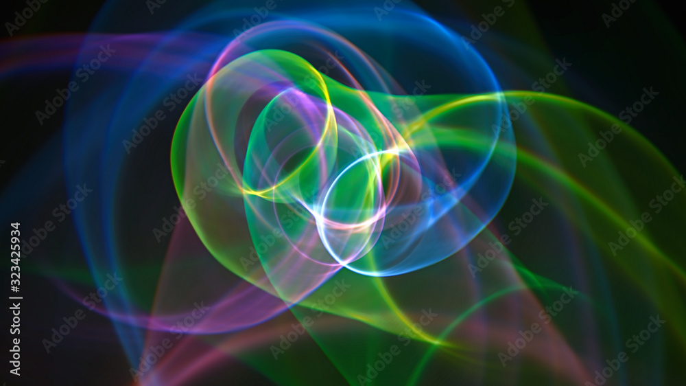 abstract image neon swirling light rays multicolored on a dark background, 3d rendering