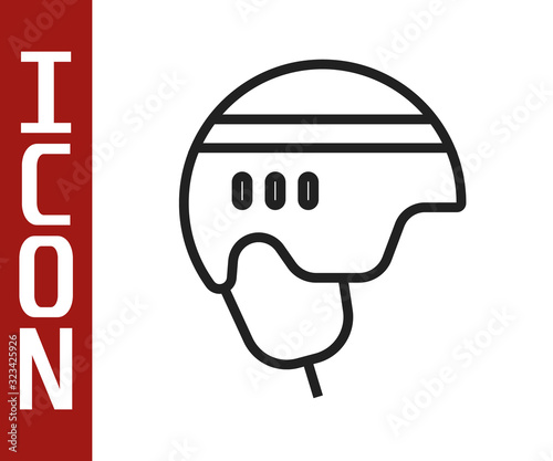 Canvas Print Black line Hockey helmet icon isolated on white background