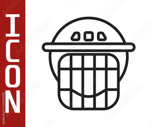 Photography Black line Hockey helmet icon isolated on white background