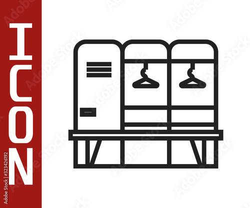 Black line Locker or changing room for hockey, football, basketball team or workers icon isolated on white background. Vector Illustration