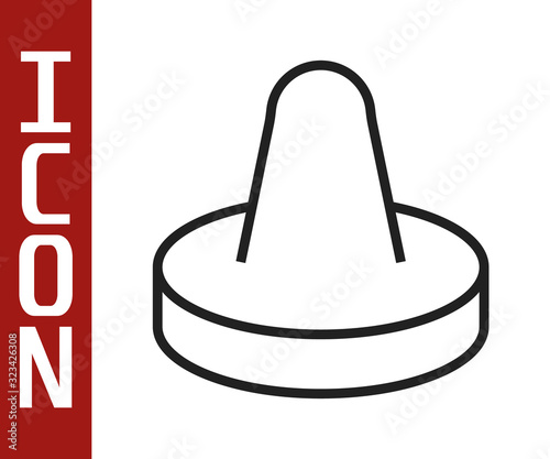 Black line Mallet and puck for playing air hockey game icon isolated on white background. Vector Illustration
