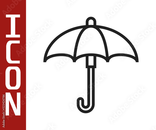 Black line Classic elegant opened umbrella icon isolated on white background. Rain protection symbol. Vector Illustration