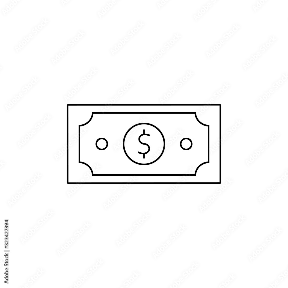 Paper money bill line icon. linear style sign for mobile concept and web design. Money flow, banknotes outline vector icon. Logo graphic design on white background