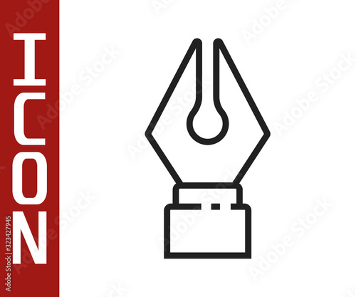 Black line Fountain pen nib icon isolated on white background. Pen tool sign. Vector Illustration