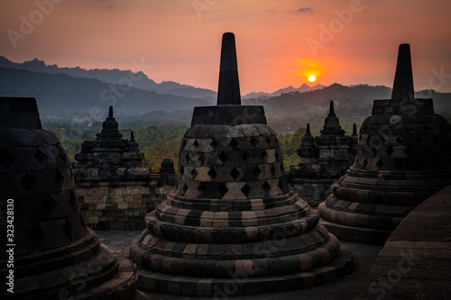sunset at Borobudur temple in indonesia
