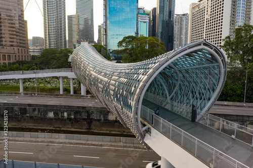 kuala lumpur, malaysia - 16 february 2020. newly launched bridged call saloma link in morning view aerial shot