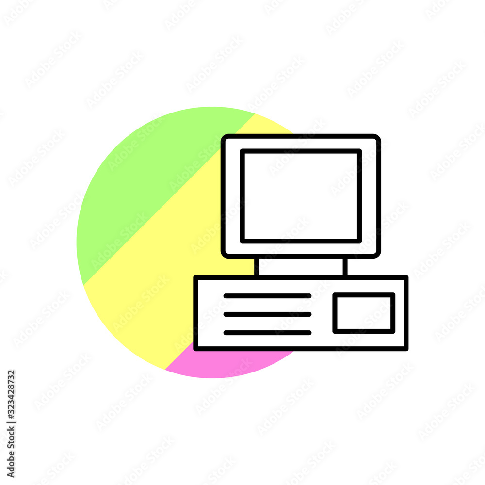 Computer technology icon. Simple line, outline vector in color circle of retro 90s style icons for ui and ux, website or mobile application Computer technology icon. Simple line, outline vector in color circle of retro 90s style icons for ui and ux, website or mobile application