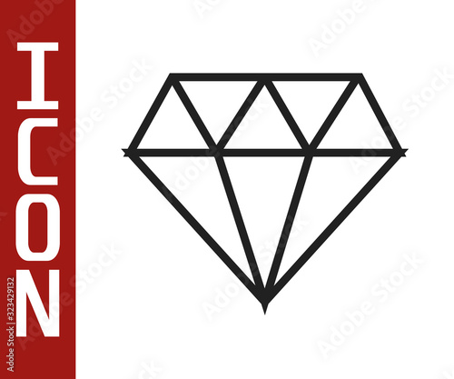 Black line Diamond icon isolated on white background. Jewelry symbol. Gem stone. Vector Illustration