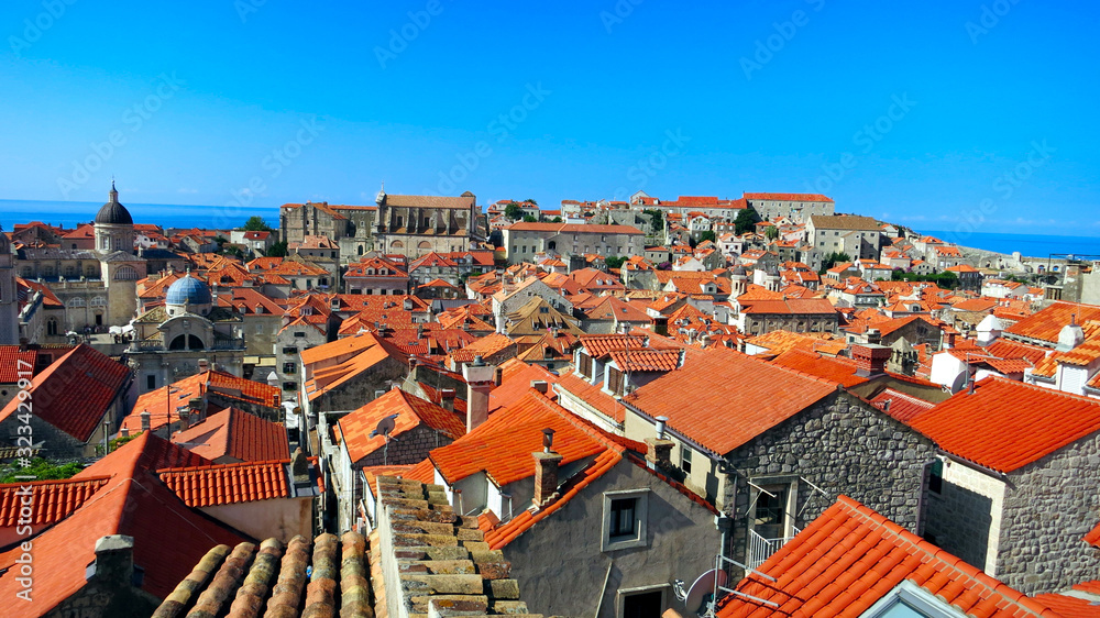 Lots of old red roof tiles - detail of the beautiful town in Dubrovnik Croatia