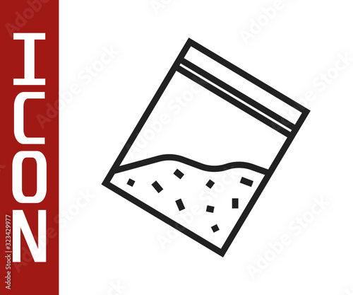 Black line Plastic bag of drug icon isolated on white background. Health danger. Vector Illustration