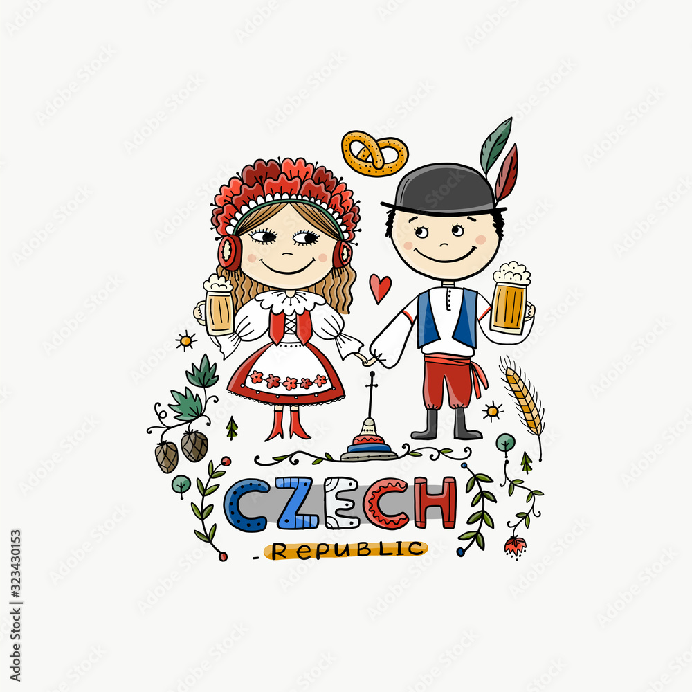 Czech Republic. Illustration with people and food