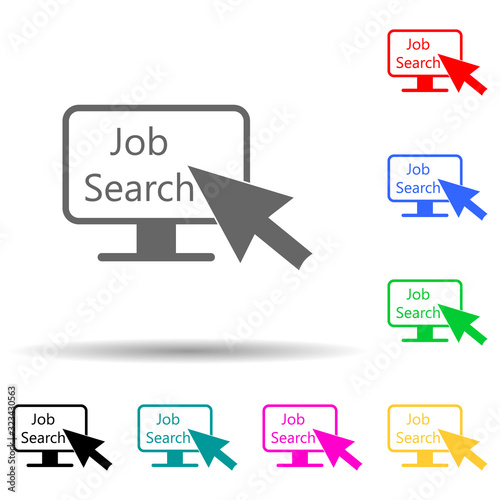 cursor pointer to monitor about job search multi color style icon. Simple glyph, flat vector of hr and heat hunting icons for ui and ux, website or mobile application