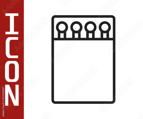 Black line Open matchbox and matches icon isolated on white background. Vector Illustration