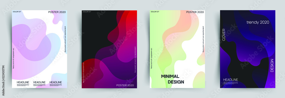 Set of covers. Abstract smooth shapes with colorful gradient in the minimalismus style. This is design for book, cover, leaflet and other ideas. Eps 10