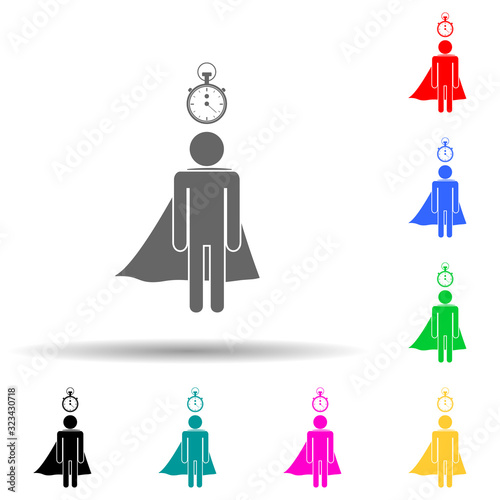 super hero with a stopwatch multi color style icon. Simple glyph, flat vector of hr and heat hunting icons for ui and ux, website or mobile application