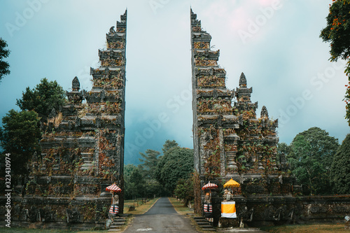 buddhist gate in bali during cloudy weather