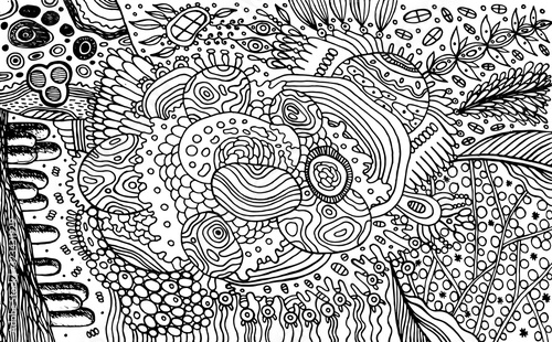 Abstract pattern. Organic elements - coloring page for adults. Doodle floral ornament. Art for relaxation. Line drawing. Vector artwork