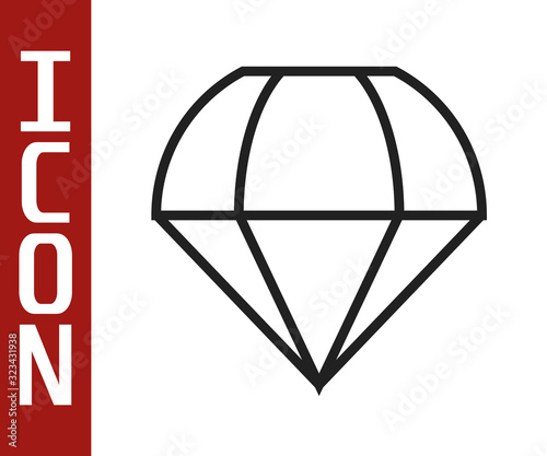 Black line Parachute icon isolated on white background. Vector Illustration