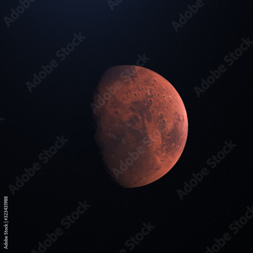 Space background, realistic planet Mars. Print Realistic image of the planet on a black background