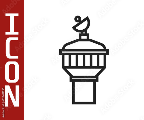 Black line Radar icon isolated on white background. Search system. Satellite sign. Vector Illustration