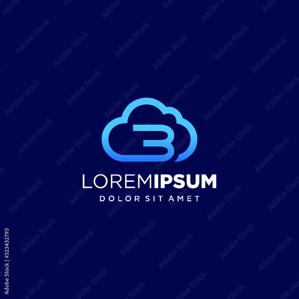Obraz premium Initial Number 3 with Cloud Logo Design