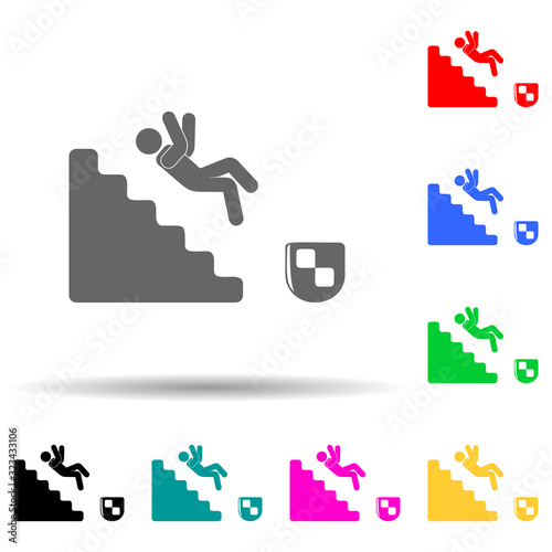 the fall of a man on the stairs multi color style icon. Simple glyph, flat vector of insurance icons for ui and ux, website or mobile application