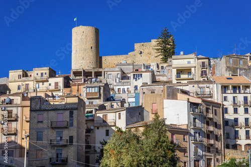 Historic part and castle tower of Salemi, small town located in Trapani Province of Sicily Island in Italy photo