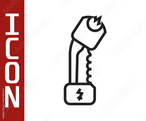 Black line Police electric shocker icon isolated on white background. Shocker for protection. Taser is an electric weapon. Vector Illustration