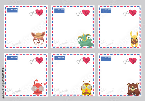 Set of design paper note with cute animal.