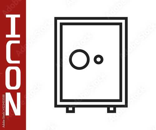Black line Safe icon isolated on white background. The door safe a bank vault with a combination lock. Reliable Data Protection. Vector Illustration