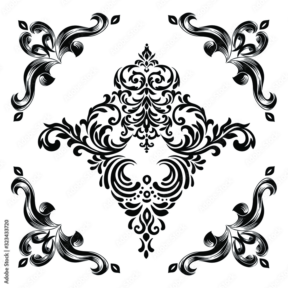 Oriental vector damask patterns for greeting cards and wedding invitations. Oriental vector damask patterns for greeting cards and wedding invitations.