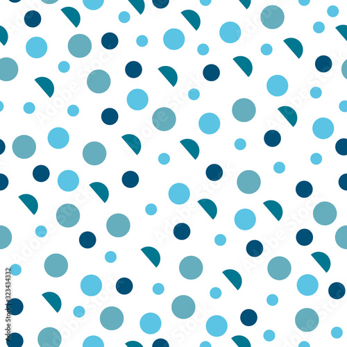 Seamless pattern with blue dots and half circles, abstract background