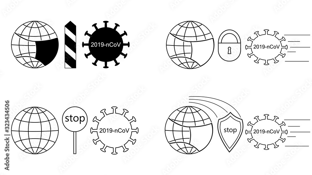 A set of contour and flood icons indicating the protection of our planet from coronavirus A set of contour and flood icons indicating the protection of our planet from coronavirus